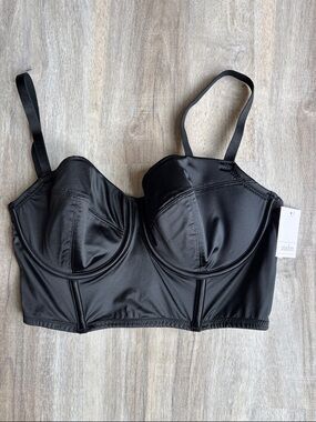 Auden NWT Large Black Longline Underwire Satin Bustier Bra